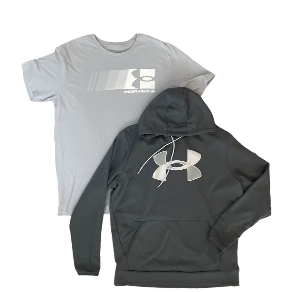 Under Armour Dark Gray Hoodie and Light Gray T-Shirt - Picture 1 of 5